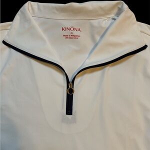 Kinona Quarter-Zip Top with Navy Trim, XL